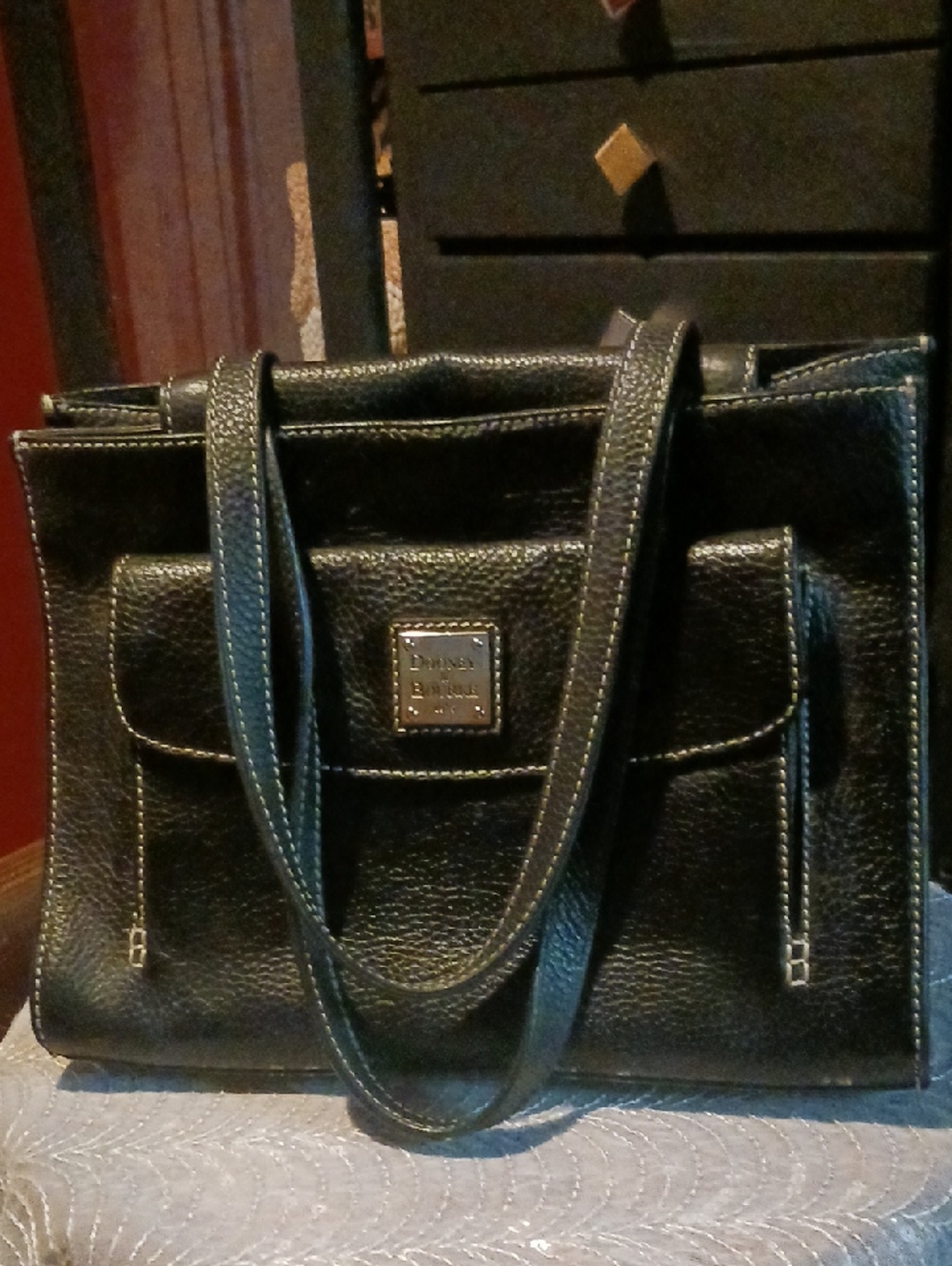 Dooney & Bourke Black Leather Tote with Front Flap Pocket